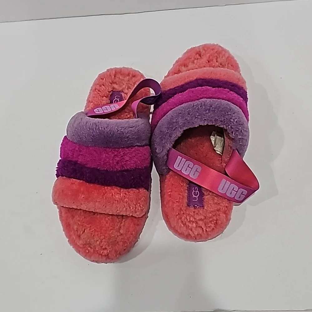 Ugg Fluff Yeah Slide Slippers Size 6 multi color purple pink